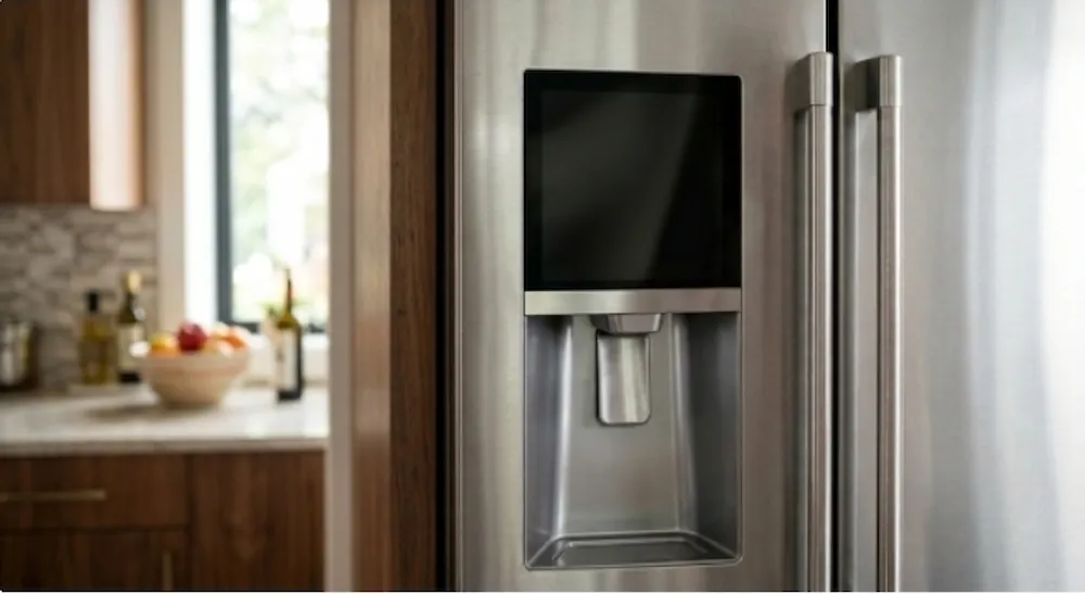 Réfrigérateur américain side-by-side inox avec distributeur eau et glaçons, réparation à Abidjan